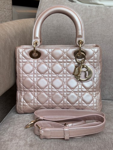 Authentic Dior Lady Dior Medium Pink Cannage Bag Gold Hardware