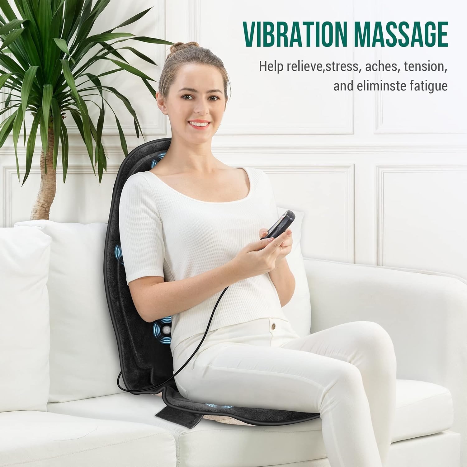 Back Massager with Heat, Memory Foam Chair Massage Pad, 5 Massage Modes & 2 Heat