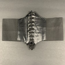 Black Faux Leather Elastic Corset Belt Renaissance Hook  Loop Fasteners