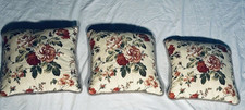 Vtg Decorative Pillow Rose Print Linen Ivory Roses wCording 16"x16" READ