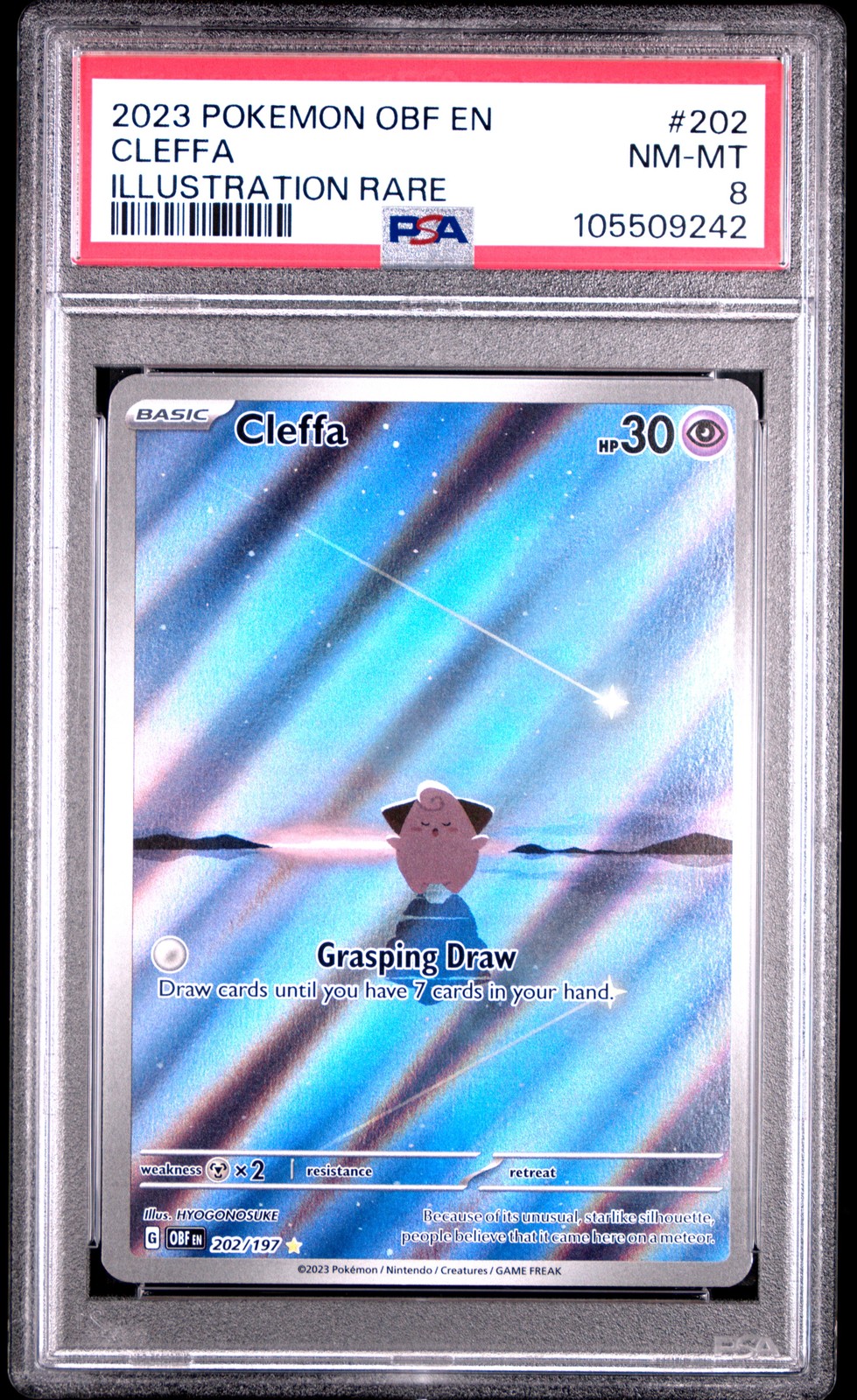 2023 POKEMON OBF EN-OBSIDIAN FLAMES ILLUSTRATION RARE #202 CLEFFA PSA 8