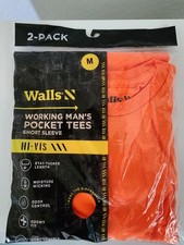 Walls Short Sleeve Working Men's Pocket Tees 2-Pack Hi-Vis Orange, Medium