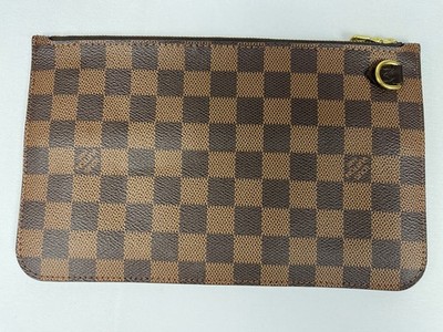 Louis Vuitton Damier Ebene Zip Pouch Wallet Clutch Brown Red Interior