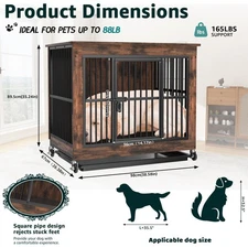 Heavy Duty Dog Crate Furniture with Double Doors,Pull Out Tray&Removable Top,39"