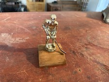 Vintage 1970 s Hockey Trophy Gold Player Custom Wood Mount Heavy Metal Rare