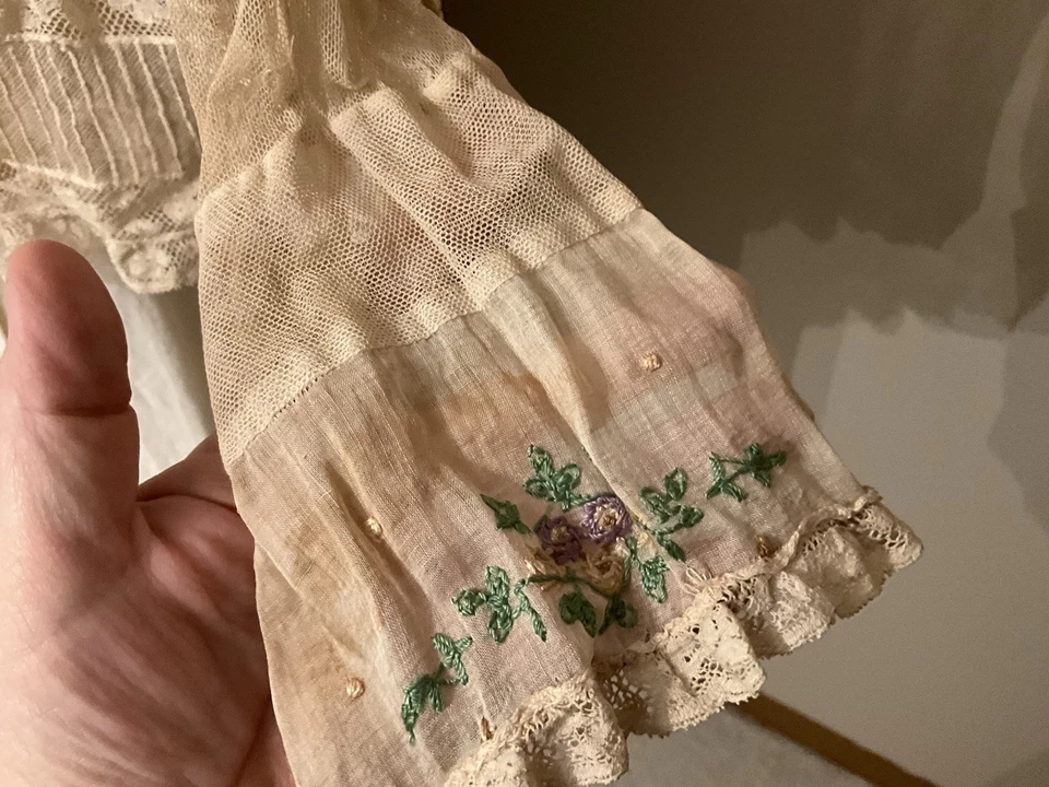 Impresionante Blusa Antigua Eduardiana Años 1900 Red Encaje Voile Corpiño Top Cintura Camisa Foto 3 de 4