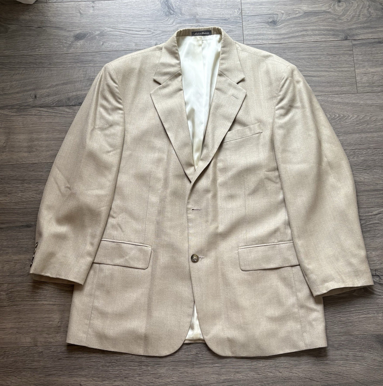 Oscar De La Renta Sport Coat Men Size 44R Tan Vintage Blazer Silk Wool