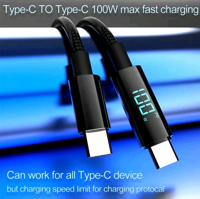 FAST Charger Cable Type C To C Port Cable 100w Max With OTG, Watt Charge Display
