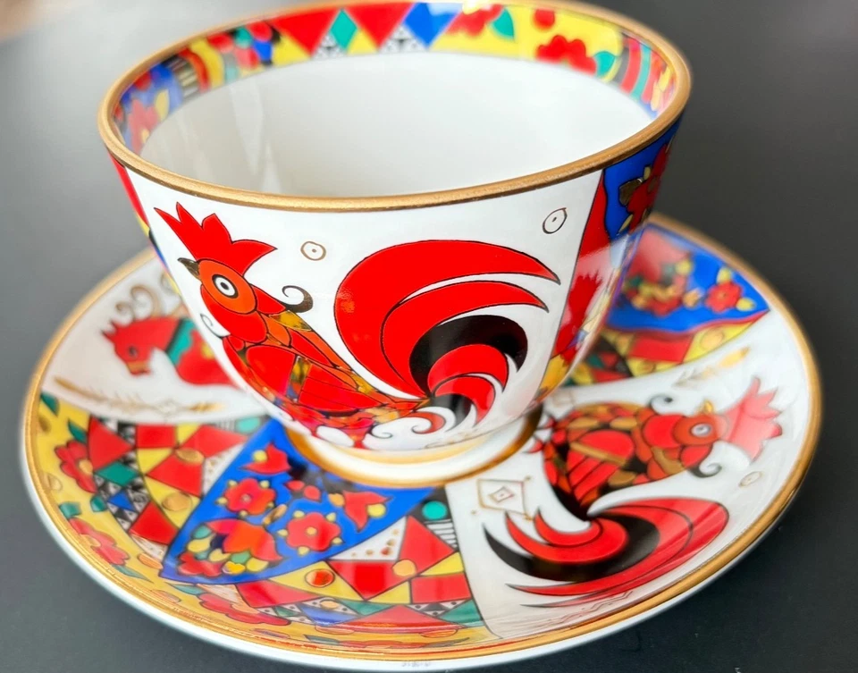 Lomonosov Imperial Porcelain Tasse/Untertasse „Red Horse"  St. Petersburg - Gold - Bild 2 von 4