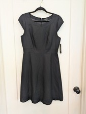 Tahari Arthur S Levine Dress 8P Black Linen Blend Cap Sleeve A-Line "Nicklee"