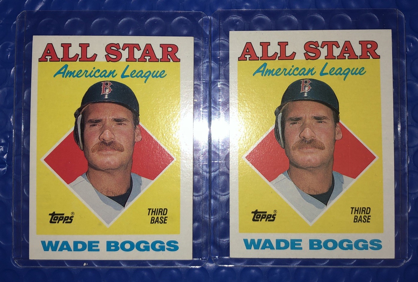 (2) 1988 Topps WADE BOGGS Red Sox "Tear Drop on Eye" Error &