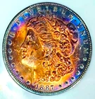 1887 Gem BU +++  Morgan Dollar Bold Monster Rainbow Toned