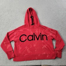 Calvin Klein Performance Hoodie Womens Medium Red Logo Cropped Pullover