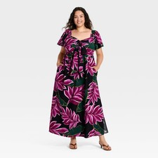 Women Flutter Short Sleeve Tie-Front Maxi Dress - Ava & Viv Magenta