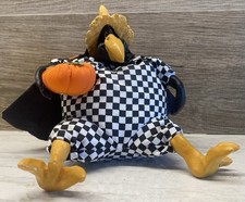 Vtg Russ Berrie Country Folks Halloween Fall Crow in Checker Pumpkin Cape Decor