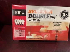 Sylvania Double Life Soft White 100 Watt  Light Bulbs 4-Pack NEW