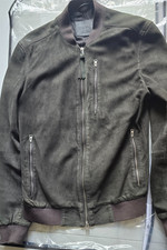 Allsaints Stones Men's Gray Sheep Leather Bomber Jacket Medium