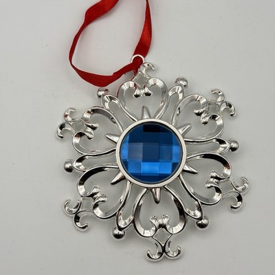 VINTAGE  LENOX  Gen Silver Plated  SNOWFLAKE  Metal Ornament! Sapphire Color EUC
