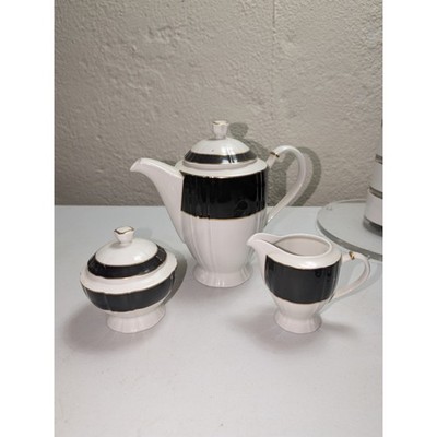 Ralph Lauren Harwick Coffee Pot Tea Set 3 Piece Black White Gold Thailand 9''