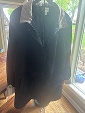 XL Women's St. Johns Bay Black Coat: Black And Khaki: Rain Coat, Casual W/ Hood