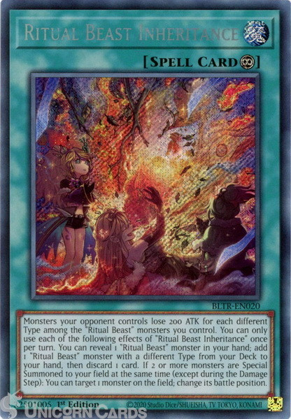 BLTR-EN020 Ritual Beast Inheritance : Secret Rare 1st Edition YuGiOh Card