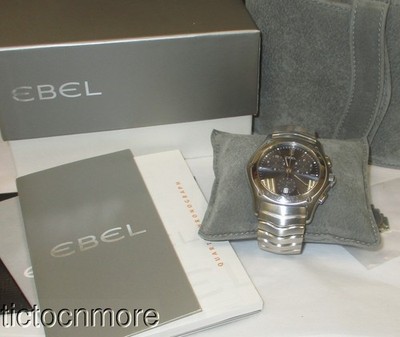 EBEL CLASSIC WAVE CHRONOGRAPH WATCH E9251F41 42MM SS MENS WORKS! & BOX