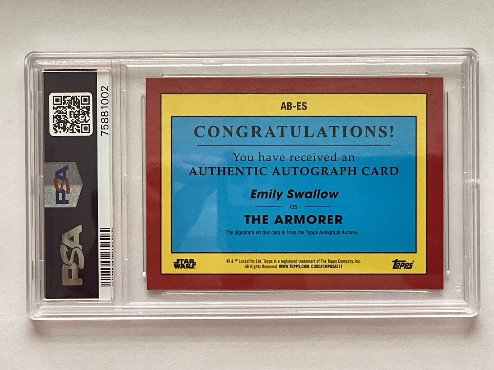 2023 Star Wars Signature Series - The Armorer - Auto - AB-ES - PSA 9 Mint! view 2