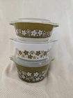 Vintage Pyrex Spring Blossom Green Crazy Daisy Compatibles w/ Lids 3pc Set 470-1
