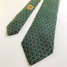 Hermes Green Panel Pattern Silk Tie Unused Elegant Colorful Design