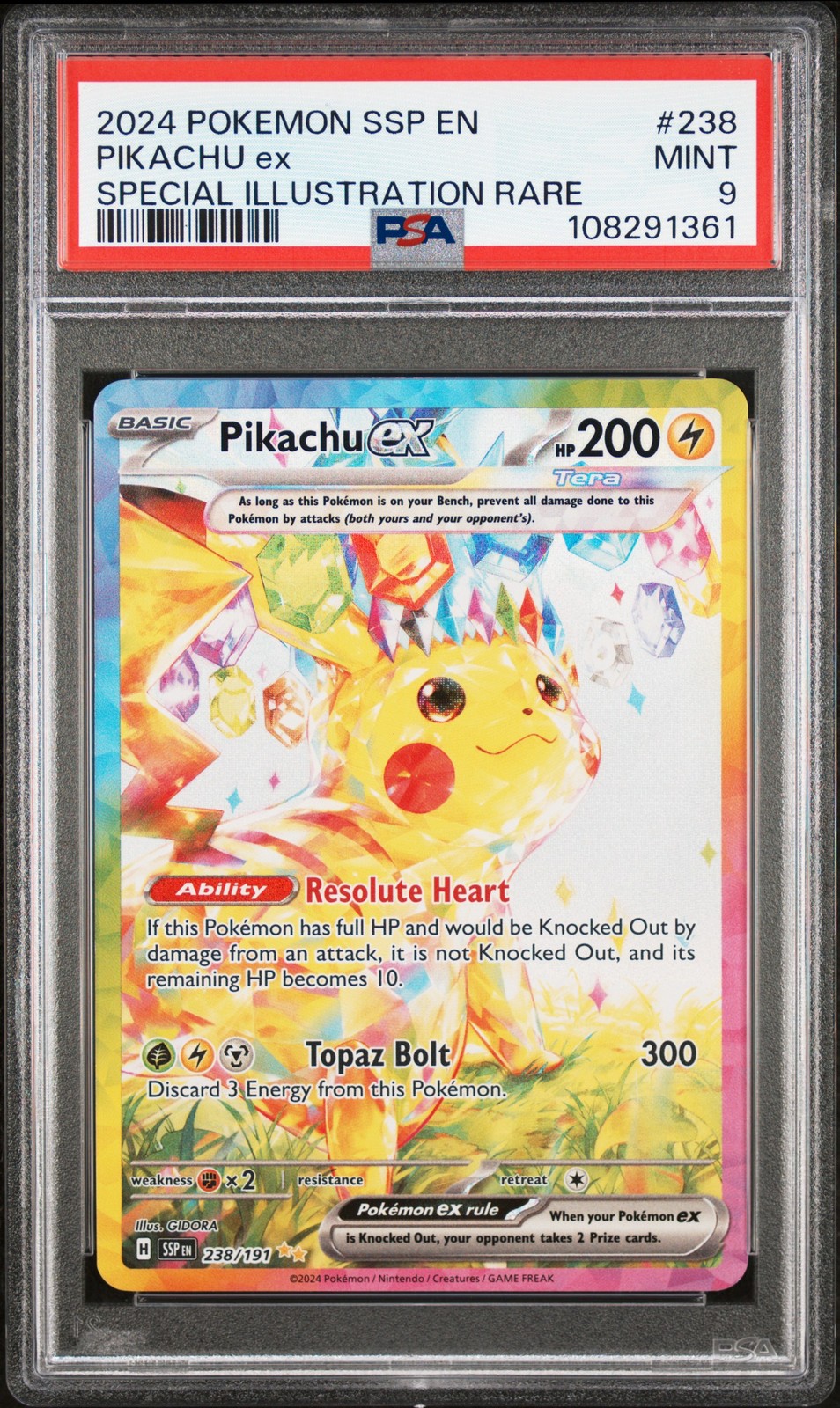 2024 POKEMON SSP EN-SURGING SPARKS SPECIAL ILLUSTRATION RARE PIKACHU EX PSA 9