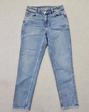 American Eagle Jeans Highest Rise Mom Jean Blue Denim Taper Leg Size 4 Long