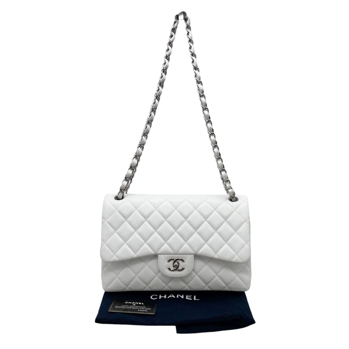 Auth CHANEL Matelasse Jumbo 30 Classic Flap Double Chain Shoulder