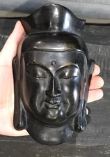 Vintage Buddhist Mask Wall Hanging  Cast Iron Decorative Japanese Religious Item