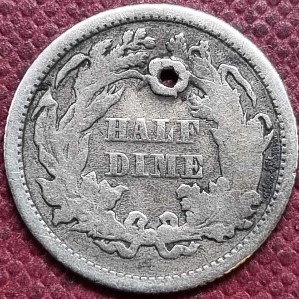 1863 P Seated Liberty Half Dime 5c RARE Better Grade VG Details #92946 - Image 2 of 2