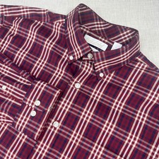 Roundtree Yorke Gold Label Shirt Mens L Burgundy Plaid Non-Iron Button Down