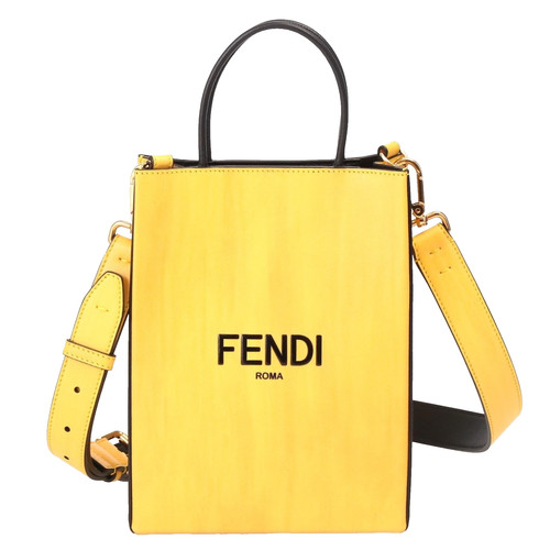 FENDI Logo Mini Shopping Tote 7VA512 Yellow 2-WAY LOGO Pre-owned Authentic