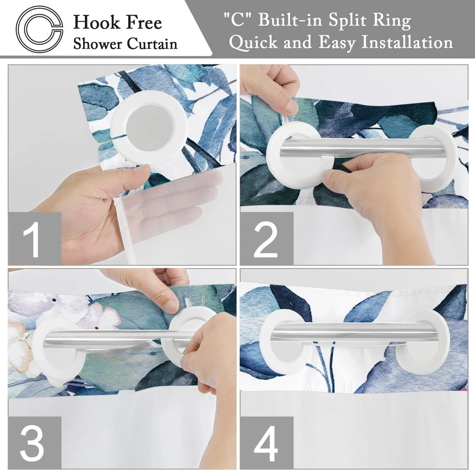 Cortina de ducha sin gancho con revestimiento de tela a presión para baño, estilo hotel... Foto 4 de 4