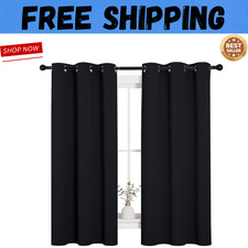 Pitch Black Thermal Insulated Blackout Curtains for Bedroom 2 Panels, 42x63 
