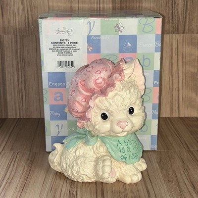 ENESCO Beautiful Beginnings Babys First Bank Calico Kitten Pink Bonnet 2001