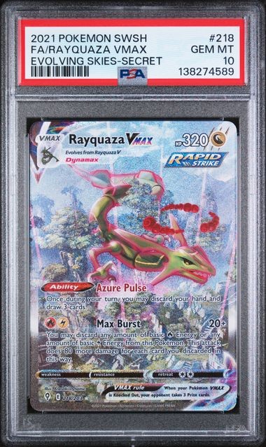 2021 Pokemon Evolving Skies Rayquaza VMAX #218 Secret Rare PSA 10