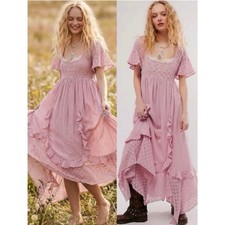 Free People Ethereal Bohemian Bring The Romance Midi Maxi Dress Pink Small NWT