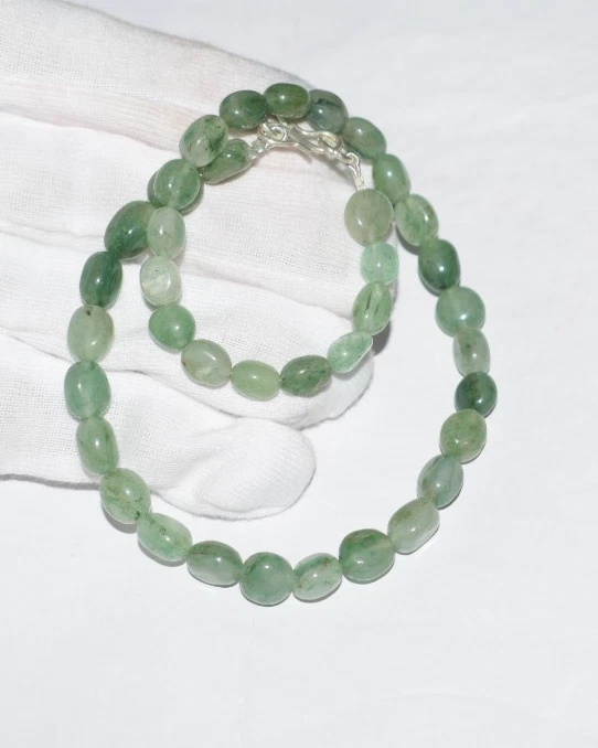 Naturale Avventurina Gemma Argento Sterling Collana 36 " Stringa Liscio Perline - Immagine 4 di 4