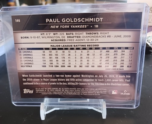 2025 Topps Chrome Black Paul Goldschmidt #146 New York Yankees - Picture 2 of 2