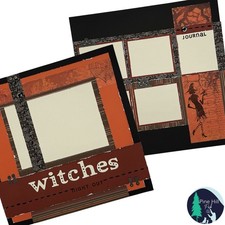 Halloween Witches Night Out Premade Scrapbook Pages 2 12x12 Handmade Stitched