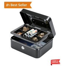 Medium Cash Box with Removable Money Tray, Key Lock Metal Storage Box with 2 ...