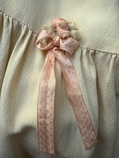 Antique Edwardian 1900s 1910s Silk Crepe Child Dress, Silk Flowers Ribbon Work