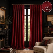 Vintage Red Black Brocade Pinch Pleat Drapery Panel Lined Curtain Made in USA