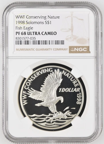 1998 SOLOMON ISLANDS SILVER 1 DOLLAR FISH & EAGLE NGC PF 68 ULTRA CAMEO