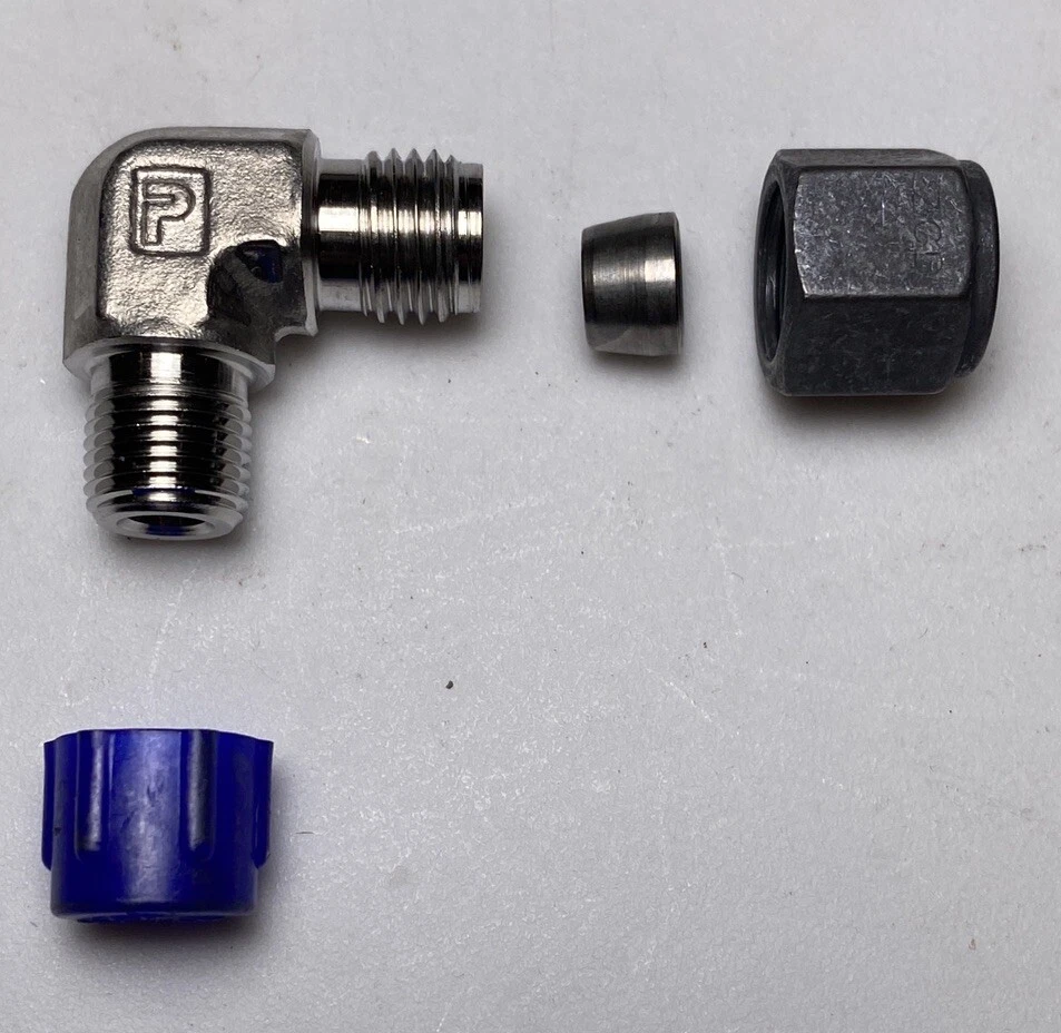 Parker 1/4" Ferrule, Nut & Male Elbow Fitting 1/4 Tube x 1/8" MNPT 316 Stainless - Image 4 of 4