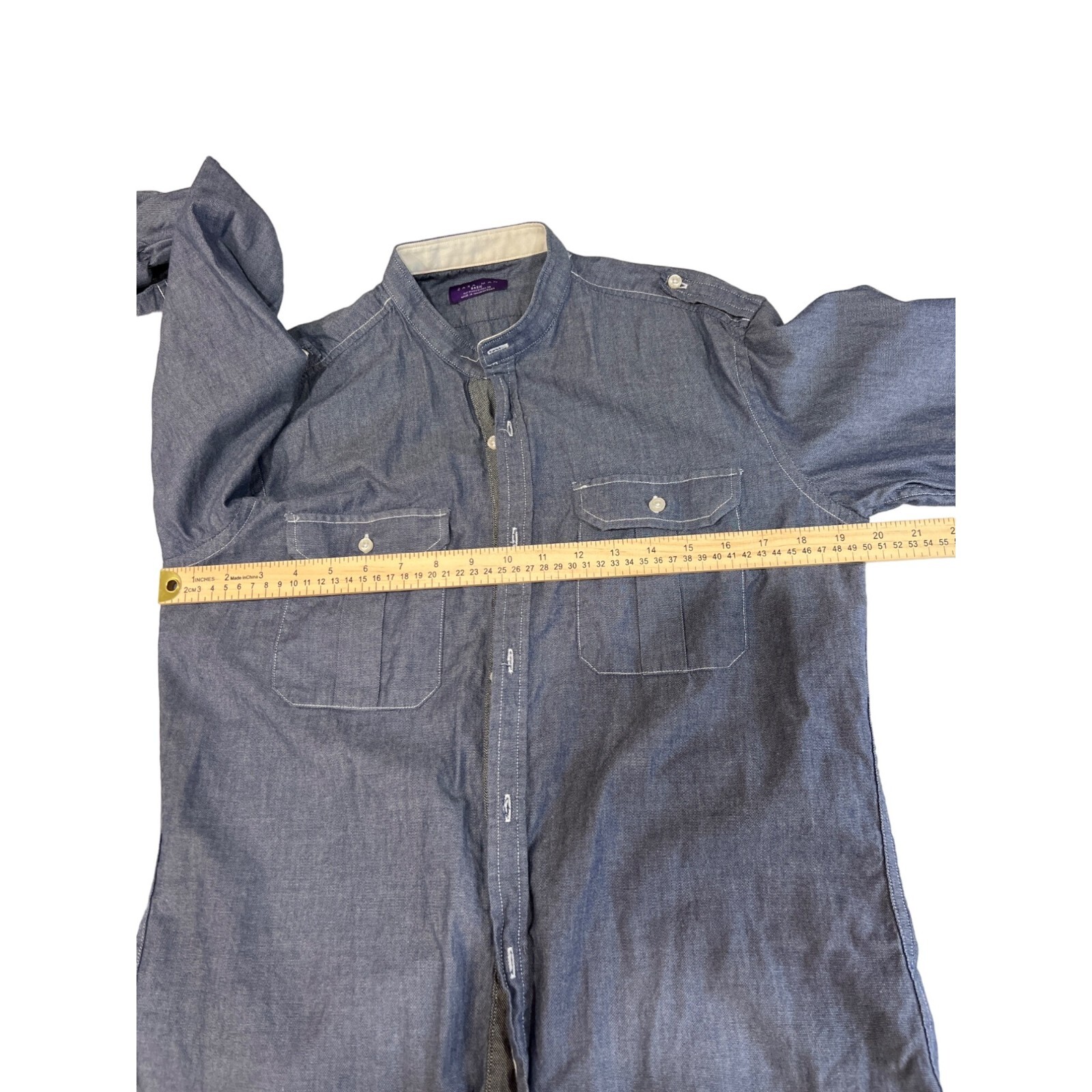 zara man basic blue denim cotton button down chin… - image 5